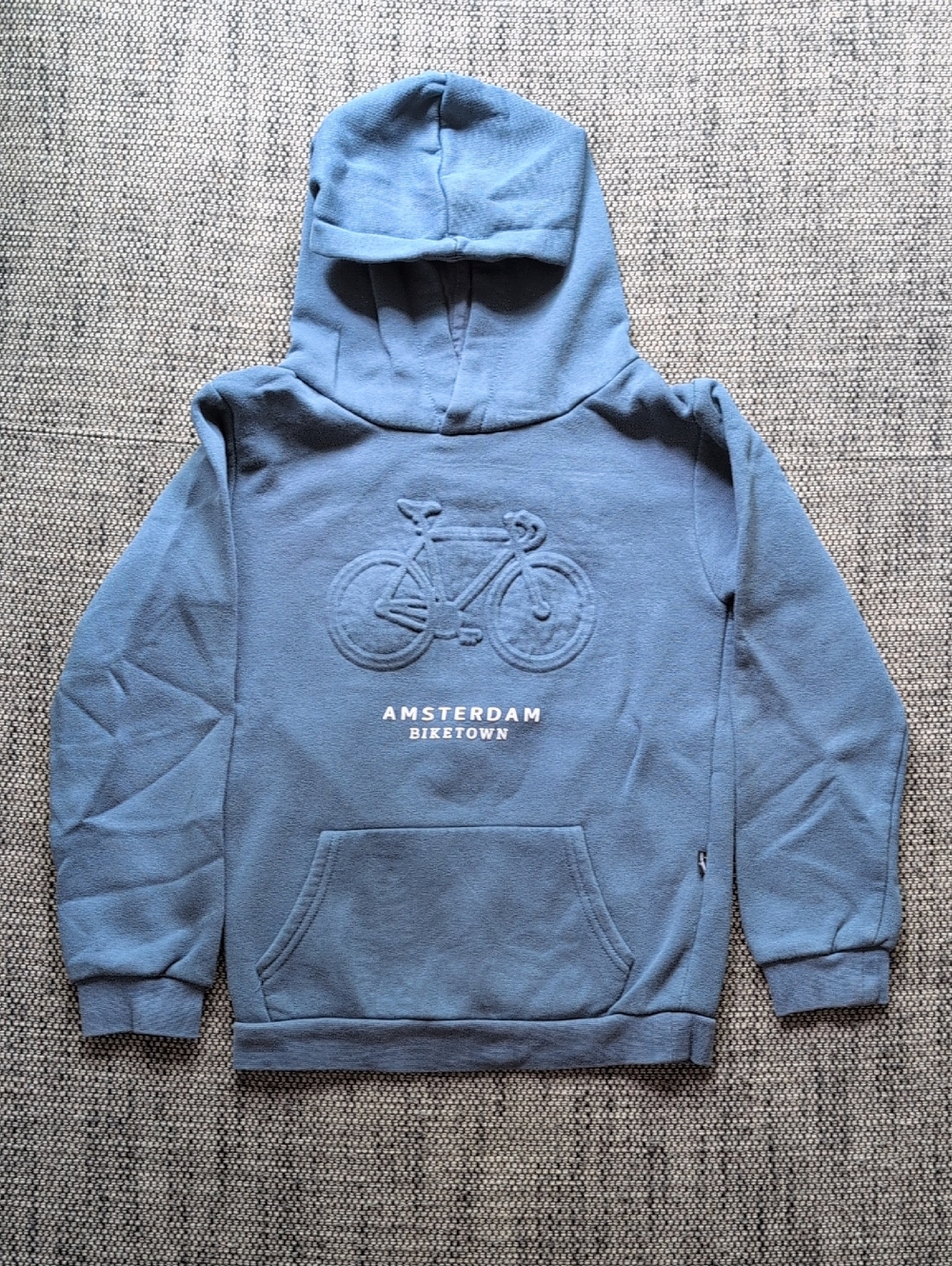 Fox Blue Kids Hoodie with Raised Bicycle Design